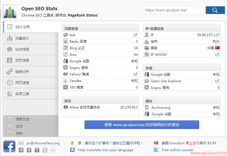 谷歌浏览器插件分享“Open SEO Stats” 谷歌浏览器插件分享“Open SEO Stats”